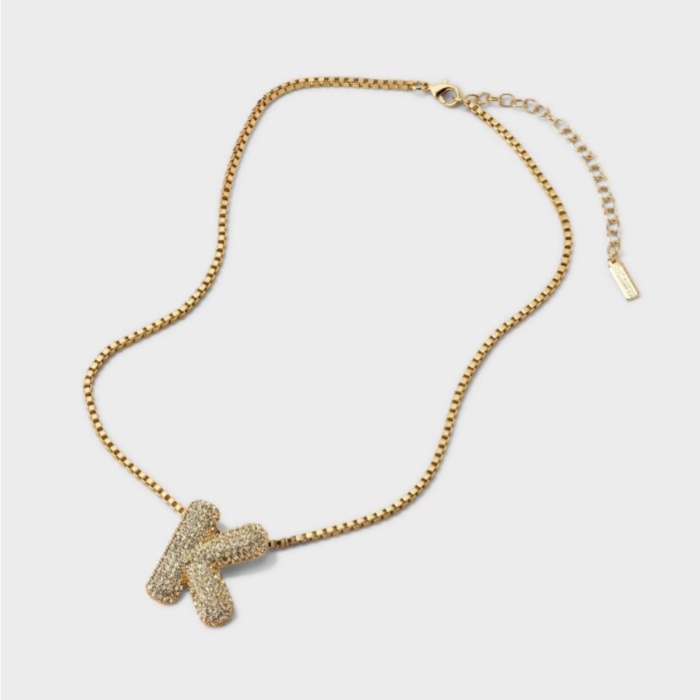 SUGARFIX BaubleBar Crystal Chain
Pendant Initial A C J K Necklace Gold Necklace